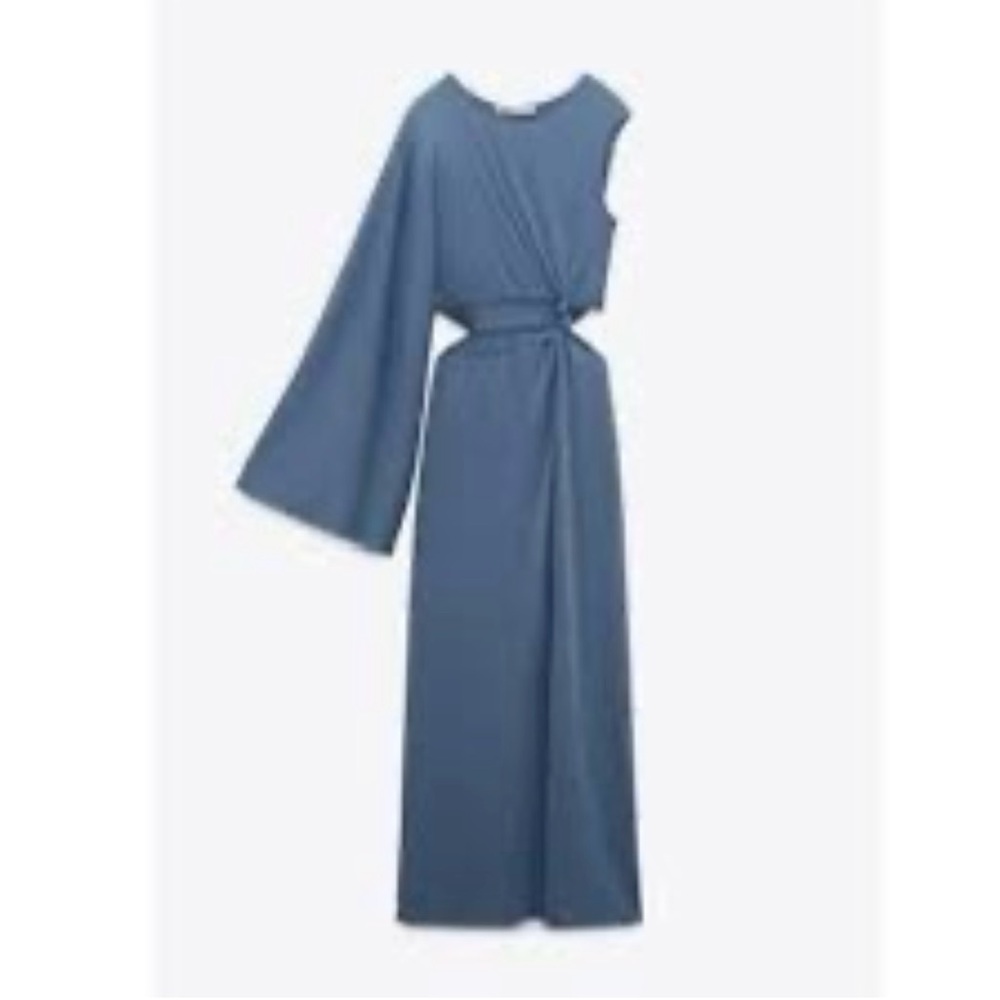 ZARA Long Sleeve Maxi Dress Blue Size S Cutout Knotted